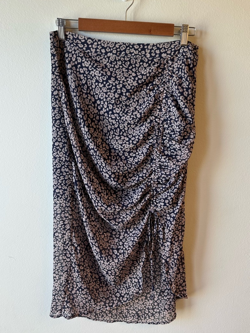 Rebecca Minkoff Blue and Cream Ruched Floral Midi Skirt
